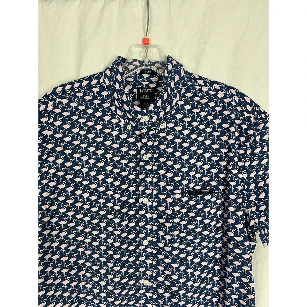 J.Crew Shirt Size L Flex Washed Blue Flamingo Slim Fit Button Down Pocket Preppy